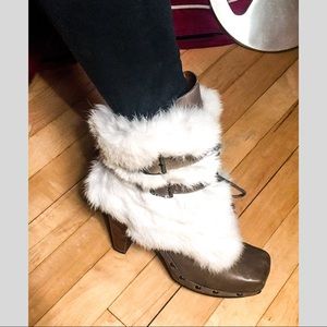 SALE!JOHN FLUEVOG LEATHER & FUR MULES/ ANKLE BOOTS